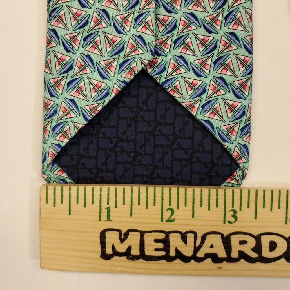 Vineyard Vines Silk Tie Blue Green Aqua Cyan Sailboat Print 3 3/8
